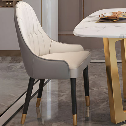 Modern White Marble Dining Table Set with Golden Base & Shell-Back Chairs – 6 Seater