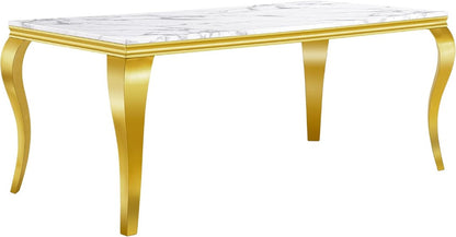 Royal White Marble Dining Table with Golden Legs & Black High-Back Chairs (6-Seater)