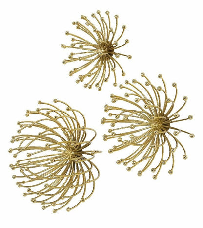 3D Abstract Burst Metal Wall Art – Golden Wall Sculpture (Set of 3)