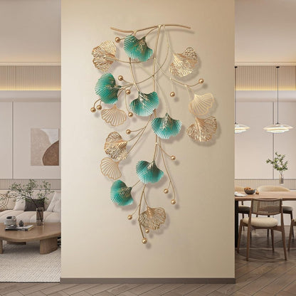 Ginkgo Leaf Metal Wall Art – Green & Gold Hanging Décor