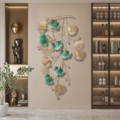 Ginkgo Leaf Metal Wall Art – Green & Gold Hanging Décor