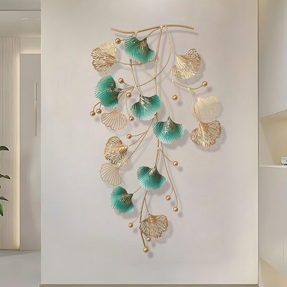 Ginkgo Leaf Metal Wall Art – Green & Gold Hanging Décor