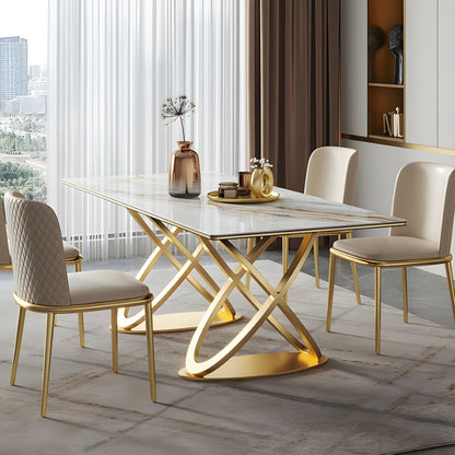 Luxury White Marble Dining Table with Golden Infinity Base – Modern With 6 Chair