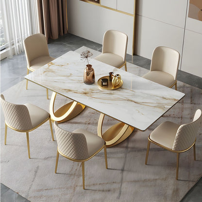 Luxury White Marble Dining Table with Golden Infinity Base – Modern With 6 Chair