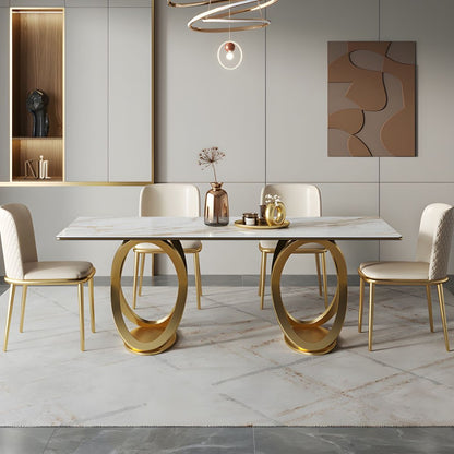 Luxury White Marble Dining Table with Golden Infinity Base – Modern With 6 Chair