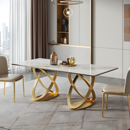 Luxury White Marble Dining Table with Golden Infinity Base – Modern With 6 Chair