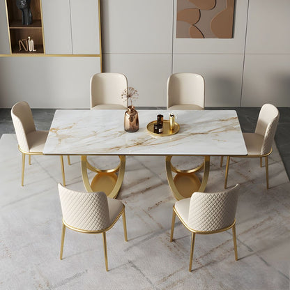 Luxury White Marble Dining Table with Golden Infinity Base – Modern With 6 Chair
