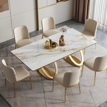 Luxury White Marble Dining Table with Golden Infinity Base – Modern With 6 Chair