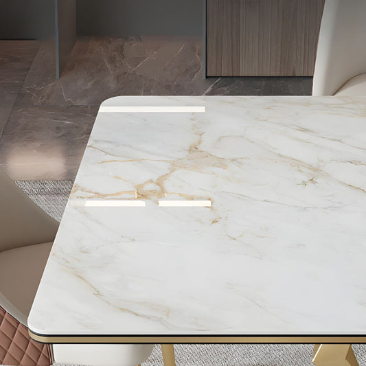 Luxury White Marble Dining Table with Golden Infinity Base – Modern With 6 Chair