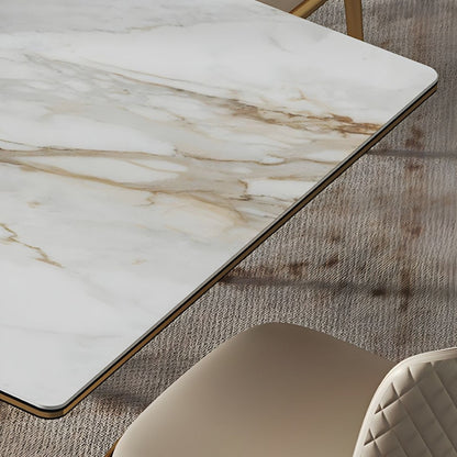 Luxury White Marble Dining Table with Golden Infinity Base – Modern With 6 Chair