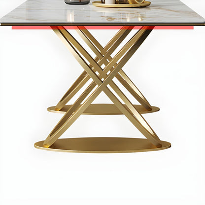 Luxury White Marble Dining Table with Golden Infinity Base – Modern With 6 Chair