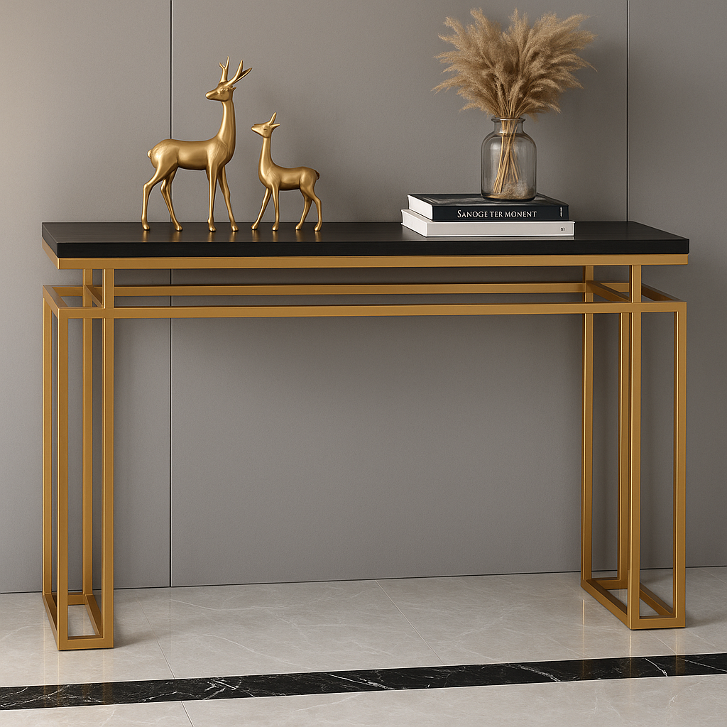 Modern Black & Gold Console Table with Elegant Decor